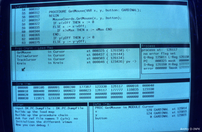 Debugger with windowing technique, 1981. Source: Archive D-INFK.