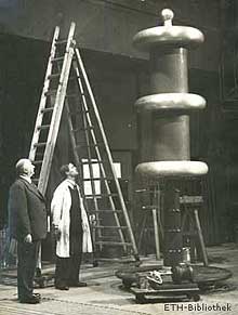 Hochspannungswiderstand im Bau. Elektrotechnisches Institut 1935.